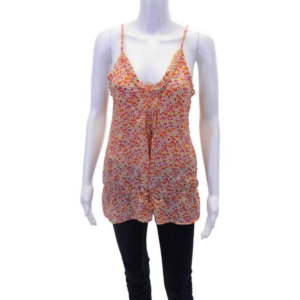 Athe Womens Silk Floral Print Braided Spaghetti Strap Blouse Multicolor Size S